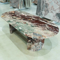 Table à manger ovale en marbre Cammy Stone, design moderne élégant fait main, pour villa, hôtel, cuisine, Afyon Rose
