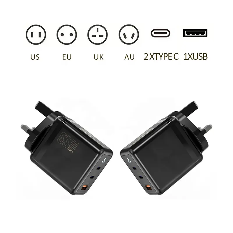 Prodotto più venduto noi EU AU UK Plug Gan caricabatterie 65W USB tipo C universale per Laptop caricabatterie per cellulare accessori per caricabatterie