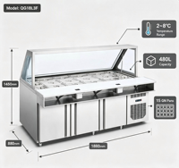 Réfrigérateur de table sous comptoir pour cuisine, 1,8 m, en acier inoxydable, 3 portes, dégivrage automatique, commande numérique, pour pizzas et salades