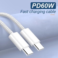 Fabrication Oem Logo Vente en Gros 1M 2M 60W Usb C Tressé Chargeur Cordon Type C à Type C Charge Rapide Câble de Données pour Téléphone Mobile