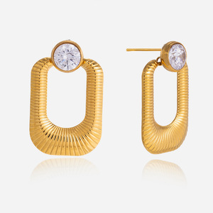 Geometric Gold Tone <b>Stud</b> <b>Earrings</b> With Clear Zircon Bezel Setting For Women Fashion Jewelry - Product Image 1