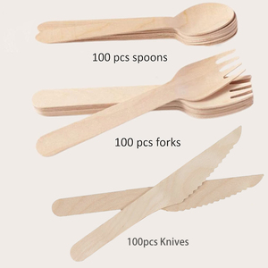 <span class=keywords><strong>Set</strong></span> di posate in legno, 300 pezzi di posate usa e getta da 14 cm, forchette, coltelli e cucchiai in legno, adatti per feste, campeggio, picnic, matrimoni - Product Image 5