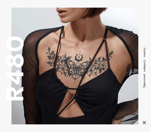 Tatuaje Temporal <span class=keywords><strong>de</strong></span> Mariposa en Flores para Mujer, Semipermanente, Negro, Henna, Resistente al Agua, Diseño para Pecho, Transferencia <span class=keywords><strong>de</strong></span> Agua - Product Image 3