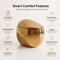 Toilette intelligente de luxe en céramique avec bidet intégré, siège chauffant, chasse d'eau automatique, séchoir à air chaud et bouclier anti-éclaboussures