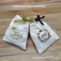 Sac en coton avec cordon de serrage, pochette cadeau en toile avec ruban de luxe, logo personnalisé imprimé, sac pour cadeaux de mariage, emballage en coton blanc doux