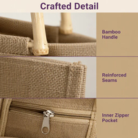 Sac fourre-tout en jute personnalisé, sac fourre-tout réutilisable en toile de jute avec poignée en bambou pour cadeaux, mariage, courses