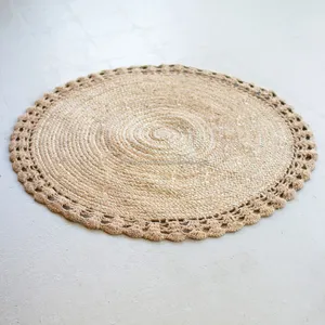 Beautiful Round Shape Natural Jute Rug Carpet Border Designed for Living Room Wedding Hotel Lobby Prayer Beach Area - Product Image 1