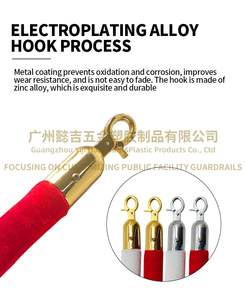 Corda per Barriere Yiji in Velluto Rosso con Ganci Cromati Lucidi, Lunghezza 1,5m, Larghezza Corda 38mm/35mm, per Barriere Stradali - Product Image 5