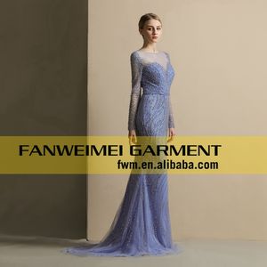 صور حقيقية عالية الجودة فاخرة مطرزة بالخرز فستان سهرة للنساء أنيق بأكمام طويلة فستان أم العروس - Product Image 2