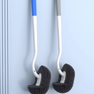 Brosse de toilette à poils doux, à suspendre au mur, avec long manche en plastique, sans perçage, pour le nettoyage des coins de salle de bain - Product Image 1