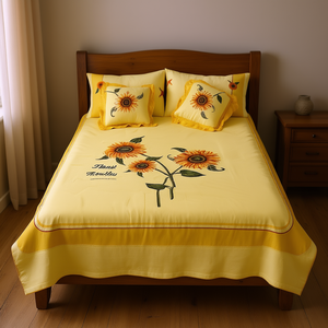 Trapunta Matrimoniale in Cotone Ricamato con Girasoli, Stile Classico, per Tutte le Stagioni - Product Image 2