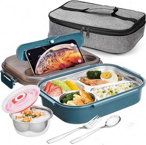 Stainless Steel <b>Lunch</b> <b>Box</b> Food-Storage Container with 4 <b>Compartments</b> Stainless Steel Bento <b>Box</b> Dishwasher Safe Stylish - Product Image 3