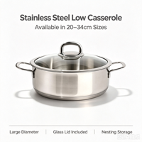 Ensemble de casseroles de style américain en acier inoxydable écologique de haute qualité, sans revêtement, avec couvercle en verre, compatible induction