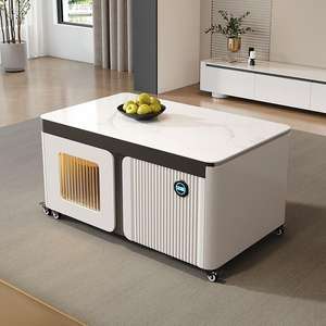 Mesa de té Chun Gui Fang Kung Fu de 50 cm de altura, mueble de salón con losa de piedra integrada, con almacenamiento y ruedas - Product Image 4