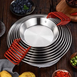 Sartén Redonda Plana de Acero Inoxidable 304 con Doble Asa, Sartén para Paella, Plancha para Barbacoa Coreana, Utensilios de Cocina con Acabado Dorado Pulido - Product Image 3