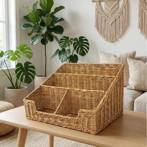 Rattan Desk Organizer Tabletop Mail Holder 4 Slot Mail Organizer Countertop Basket Boho Office Desk Accessories - Product Image 6
