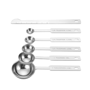 Juego de <span class=keywords><strong>6</strong></span> cucharas medidoras de acero inoxidable con nivelador, cucharadita redonda de metal y cuchara medidora, utensilios de cocina - Product Image 4