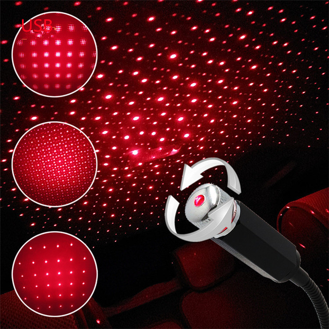 Car Roof Projection Light USB Portable Adjustable LED Atmosphere 360 Degree Light Interior Ceiling Projector Red/Blue Light