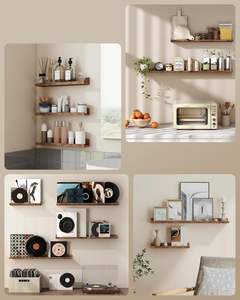 Juego de 3 Estantes Flotantes de Madera para <span class=keywords><strong>Pared</strong></span>, 38 cm de Largo, con Borde Frontal para Adornos, Frascos de Especias, Cuadros Enmarcados, Estilo Rústico Marrón - Product Image 4