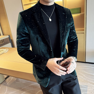 Vestes de <span class=keywords><strong>Costume</strong></span> en Velours Brillantes Décontractées Slim <span class=keywords><strong>Tendance</strong></span> pour <span class=keywords><strong>Homme</strong></span>, Blazer Simple Boutonnage Grandes Tailles - Product Image 3