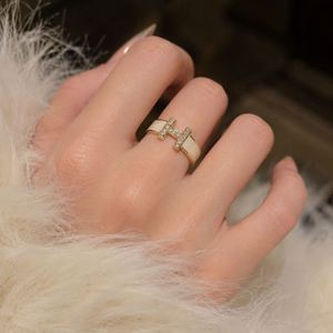 H Letter Enamel Custom <b>Gold</b>-Plated Channel <b>Set</b> Zircon Trendy <b>Ring</b> INS Style French Niche Design Wholesale Copper Jewelry Women's - Product Image 4