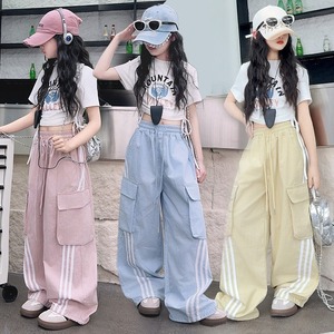 <span class=keywords><strong>Pantaloni</strong></span> <span class=keywords><strong>Cargo</strong></span> Estivi 2025 per Bambine, Abbigliamento da Ballo in Poliestere, Outfit Carino per Bambini - Product Image 1