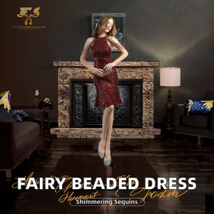 Robe de soirée courte d'été pour femme, style sirène, en mousseline, col halter, à sequins, taille naturelle, couleur bonbon - Product Image 2