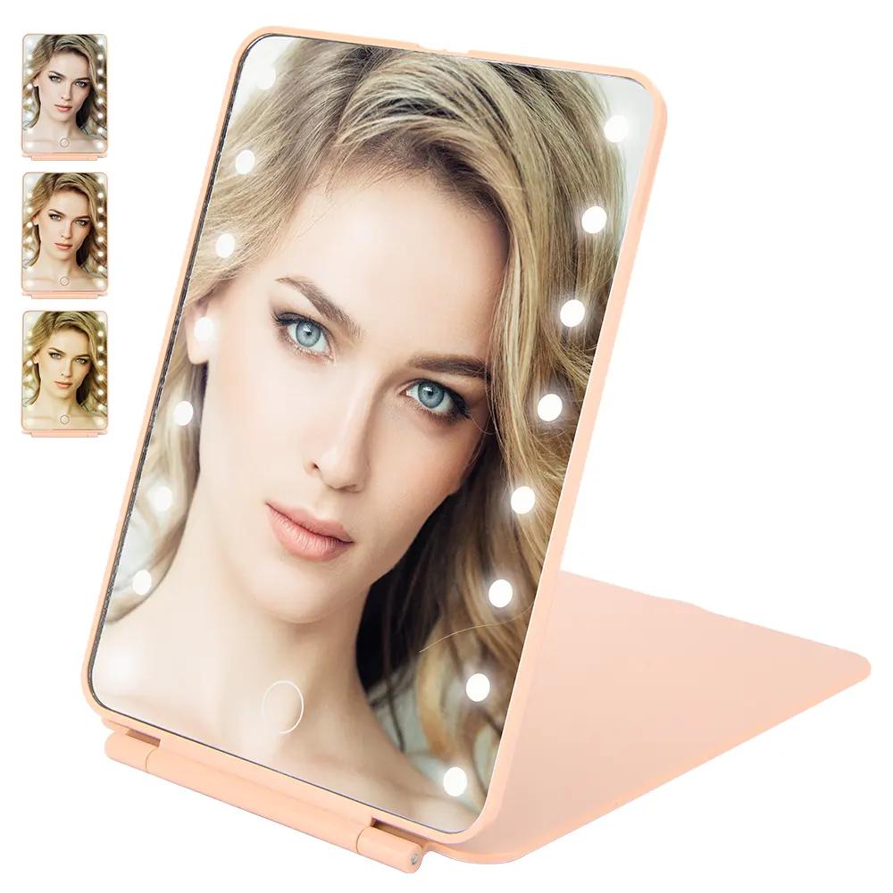 Travel Portable 16/40 pcs LED Light Desk Foldable Cosmetic Mirror Makeup Vanity Mirror with 3 Colors Lighting