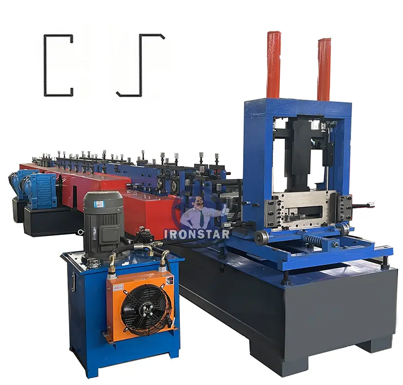 Automatic Quickly Change Steel Frame Channel Punch Holes C Z Purlin Roll Forming Machine