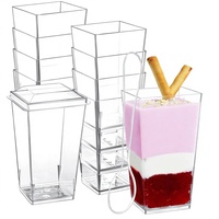 SHOPDAY 3 oz Transparante Vierkante PS Plastic Dessertbekertjes 1000 Stuks met Deksels en Lepels voor Feestjes, Parfait, Yoghurt Shooter