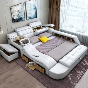 Letto Matrimoniale Moderno in Pelle Bianca con Design Curvo, Multifunzionale, con Doppio Letto e Contenitore Multi-zona - Product Image 2