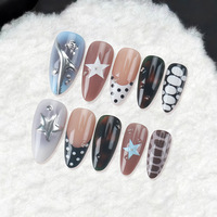 Faux ongles à presser de styles variés, motifs écaille de tortue, étoiles et pois, style doux et cool pour Y2K, festivals de musique, streetwear