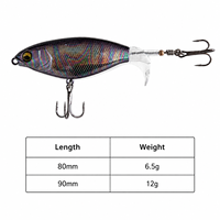 Leurre de pêche LUSHAZER Propeller Tail, leurre dur de surface 80mm 90mm, leurre flottant Plopper pour achigan, brochet, perche, avec hameçon triple