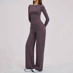 <b>Women</b> Workout 4 Pieces Wide Pants High Waist Flare Leggings Suits Gym <b>T</b> <b>Shirt</b> <b>Long</b> Sleeves Tank Tops Sports Fitness Yoga Wear - Product Image 3