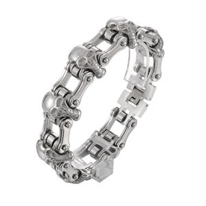 KALEN – Bracelet de motard Punk en acier inoxydable pour homme, 215mm, or/argent/crâne noir - Product Image 1