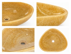 Poulars Wholesale Luxury Wall-mounted Natural Stone Man Made Pedestal Hand Washing Sink Cream Yellow Onyx Marble Stone Basin - Product Image 3