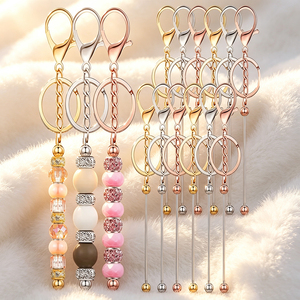 Luxury Alloy Carabiner Keychain With Beaded Charm And Metal Chain Round Shape Handmade Zinc Alloy <b>Key</b> <b>Ring</b> For <b>Bag</b> Or Purse - Product Image 1