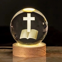 Lampe personnalisée en cristal K9 gravée au laser 3D, Vierge Marie, lumière chaude, base en bois, veilleuse LED - Religieux, Catholique, Chrétien, Église