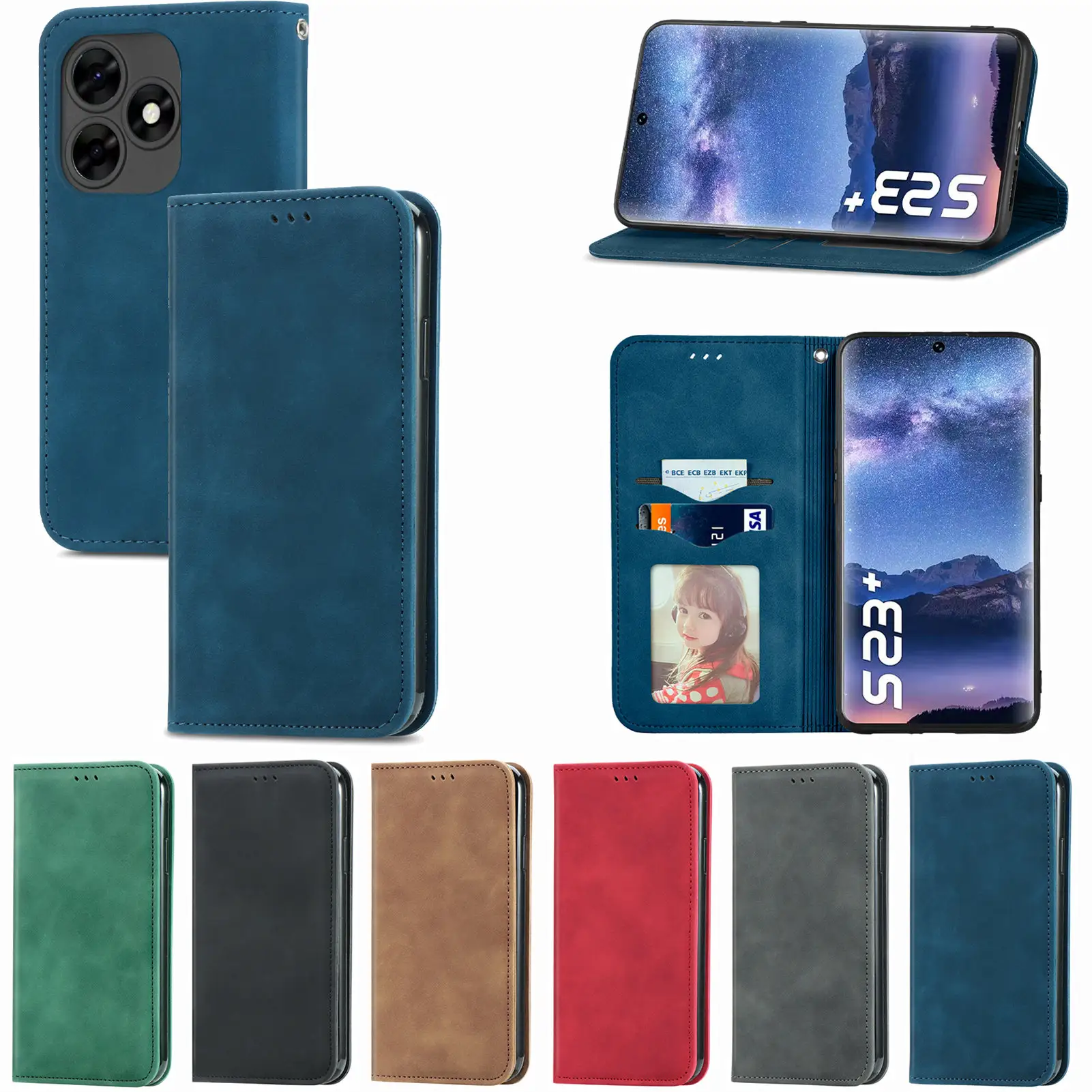 Casing ponsel Flip kulit Dompet mewah untuk Itel S23 + Plus