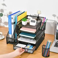 Organizadores de Escritorio para Suministros de Oficina con Cajón, Bandeja para Papel de 5 Niveles, Organizador de Archivos, Organizador de Datos, Estante para Archivos A4