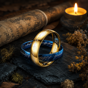 Bague gravée en écriture elfique, inspirée du <span class=keywords><strong>Seigneur</strong></span> <span class=keywords><strong>des</strong></span> <span class=keywords><strong>Anneaux</strong></span>, or, argent, bleu, noir, bijoux fantastiques, cadeau - Product Image 4