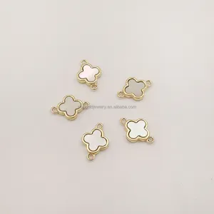 Elegant Pure 14Kt Solid Gold Charms With Mother Of Pearl 4 Leaf Flower Shell Charm Permanent Jewelry Findings