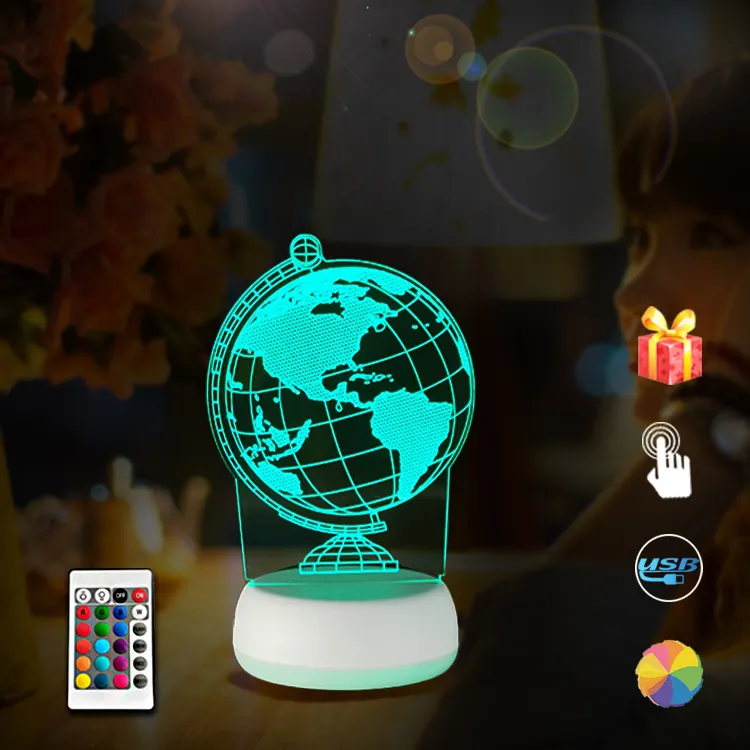 공장 공급 무선 가동 7 색깔 지구 모양 Led 밤 빛 시각적인 선물 램프