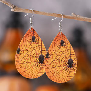 Boucles d'oreilles en bois Halloween Goth Spider Web Leopard Drop Pendant Boucles d'oreilles pour femmes Uionen 1138 - Product Image 1