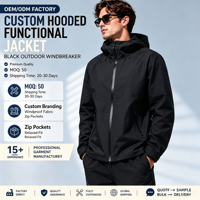 Veste d'extérieur imperméable et respirante à capuche pour homme, noire, avec coutures thermosoudées et poches zippées