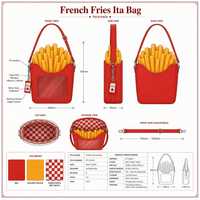 Sac Ita personnalisé en forme de frites mignonnes avec fenêtre transparente en PVC, breloque sachet de ketchup, pour les amateurs de restauration rapide, sac à main Kawaii pour gourmands