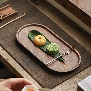 <b>Small</b> walnut wood <b>tray</b>, Japanese retro minimalist style, suitable for home use, for storing tea sets, snacks, and serving tea. - Product Image 2
