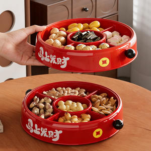 Plateau rotatif de luxe pour fruits secs, rond, avec impression de lettres, en matériau PETABS, pour le salon, boîte de rangement du Nouvel An chinois - Product Image 3