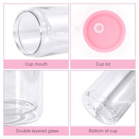 Gobelet en plastique à double paroi pré-percé de 16 oz, globe à neige en plastique, pot Mason avec couvercles colorés et paille avec bouchon