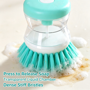 Brosse de nettoyage de cuisine portable avec distributeur de savon, poils en nylon, manche en plastique léger, brosse compacte pour la vaisselle - Product Image 5